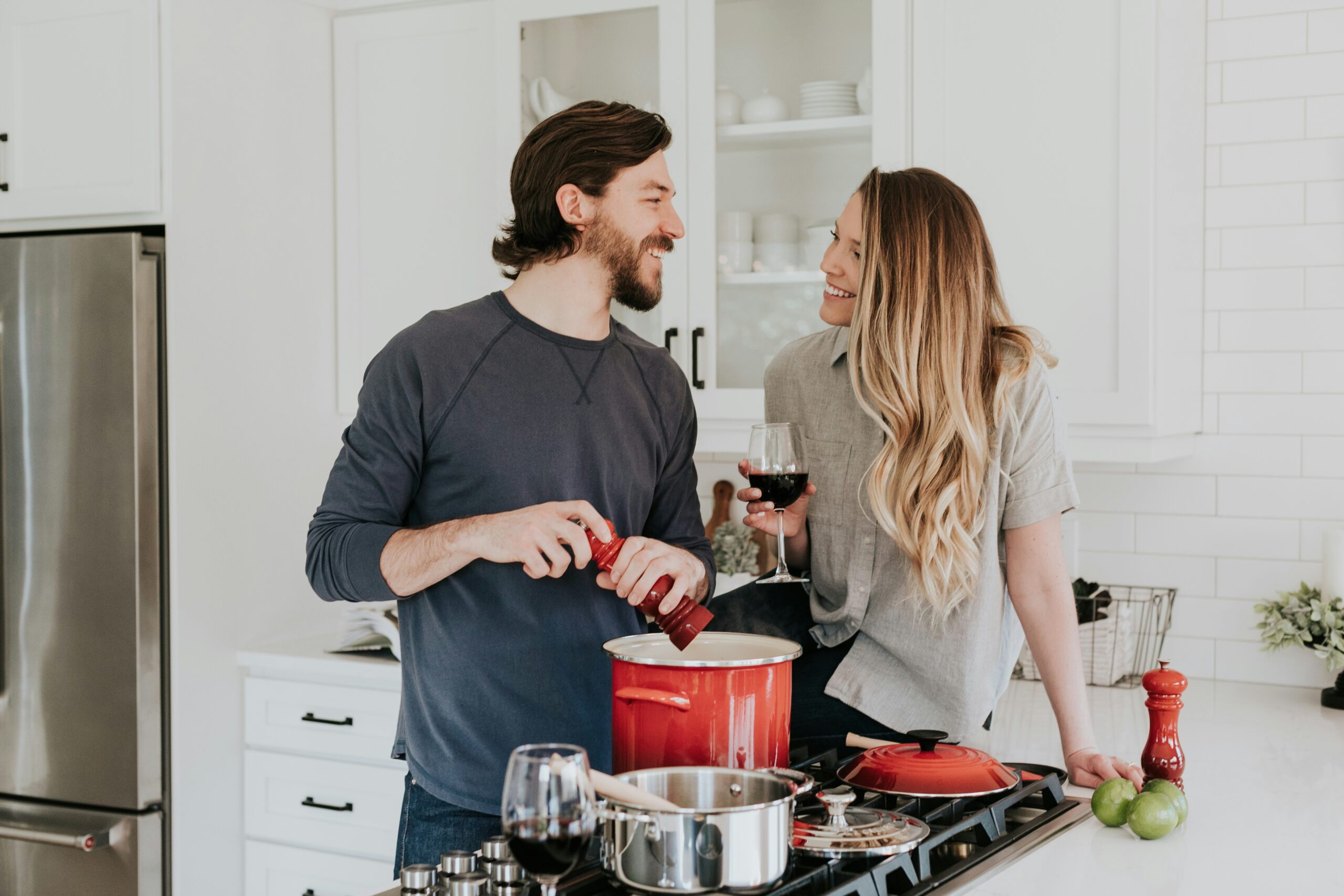 happy couple in kitchen
